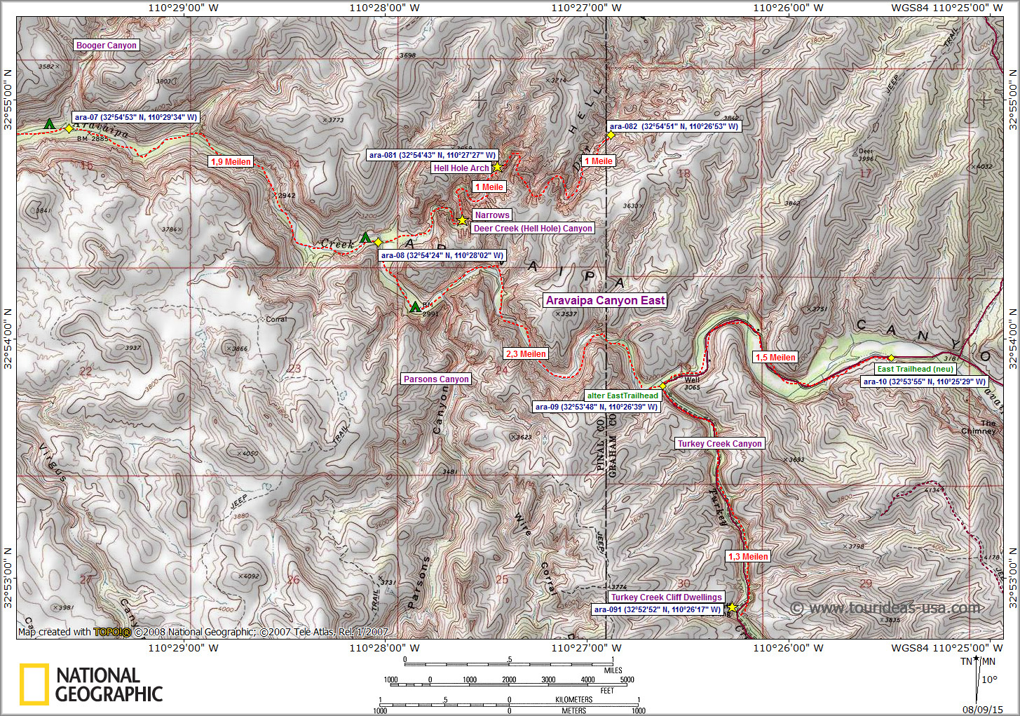 Karte Aravaipa Canyon East