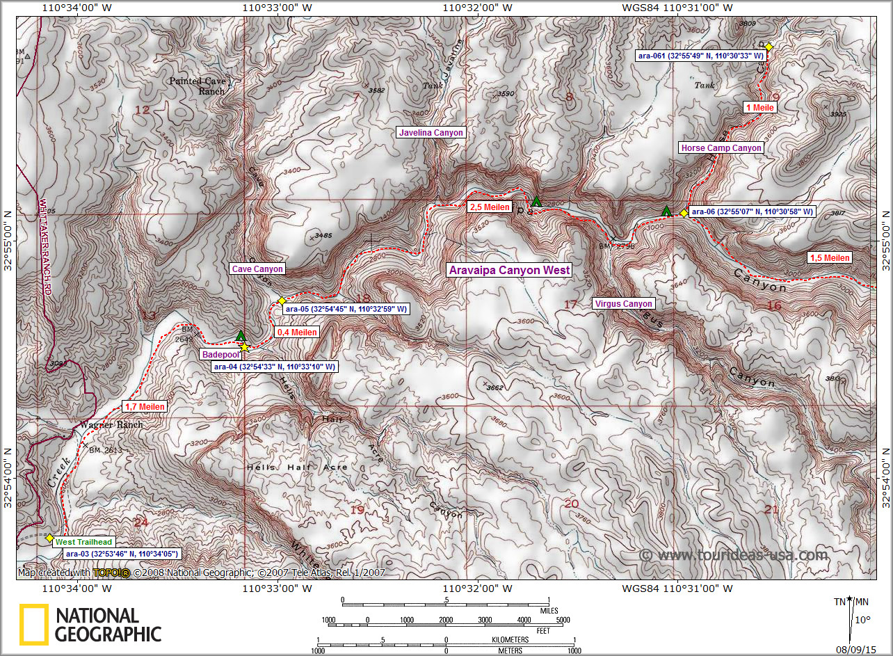 Karte Aravaipa Canyon West