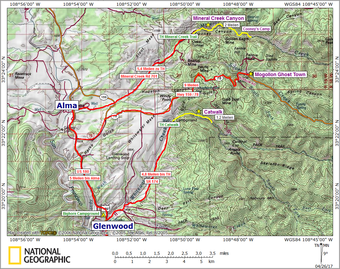 Karte Mineral Creek Canyon